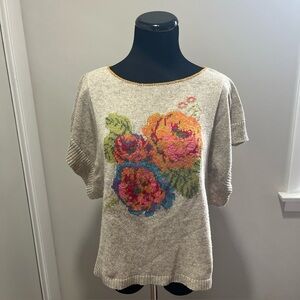 Anthropologie Angel Of The North Doleman Sleeve Floral Embroidered Sweater Small